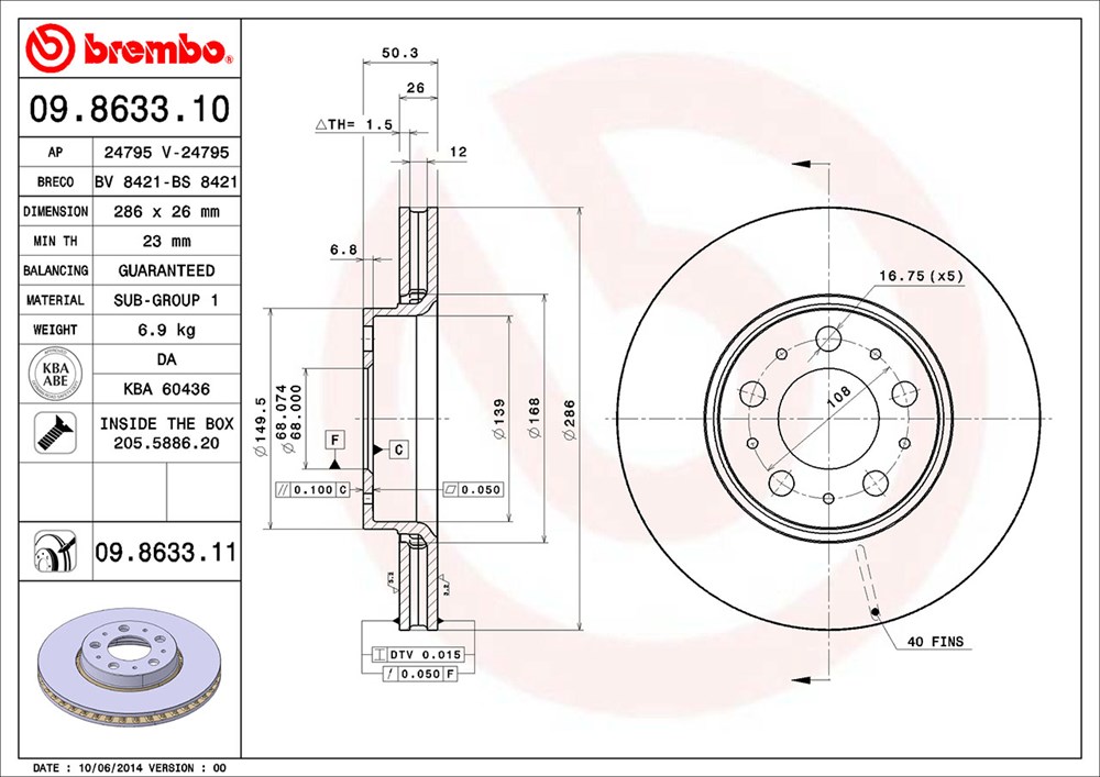 Tarcza hamulcowa BREMBO 09.8633.11