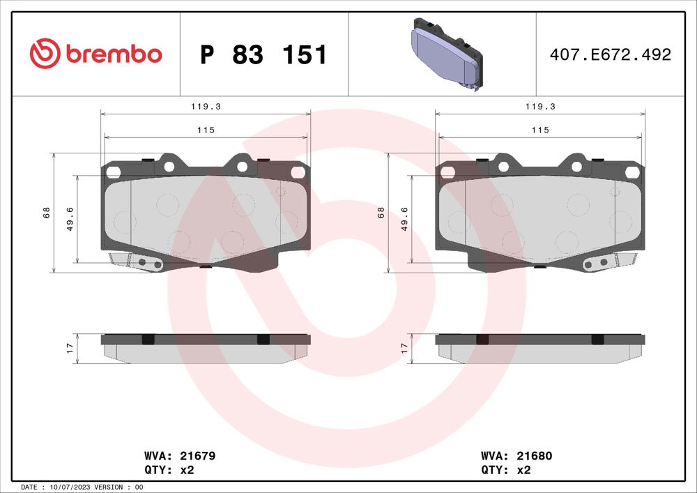 Klocki hamulcowe BREMBO P 83 151