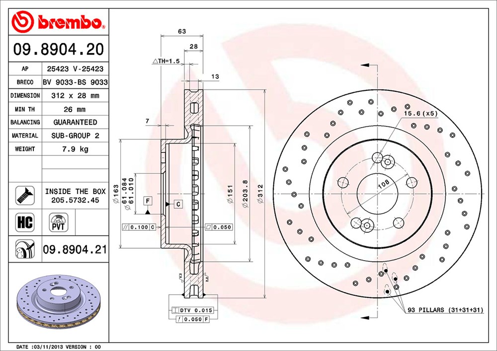 Tarcza hamulcowa BREMBO 09.8904.21