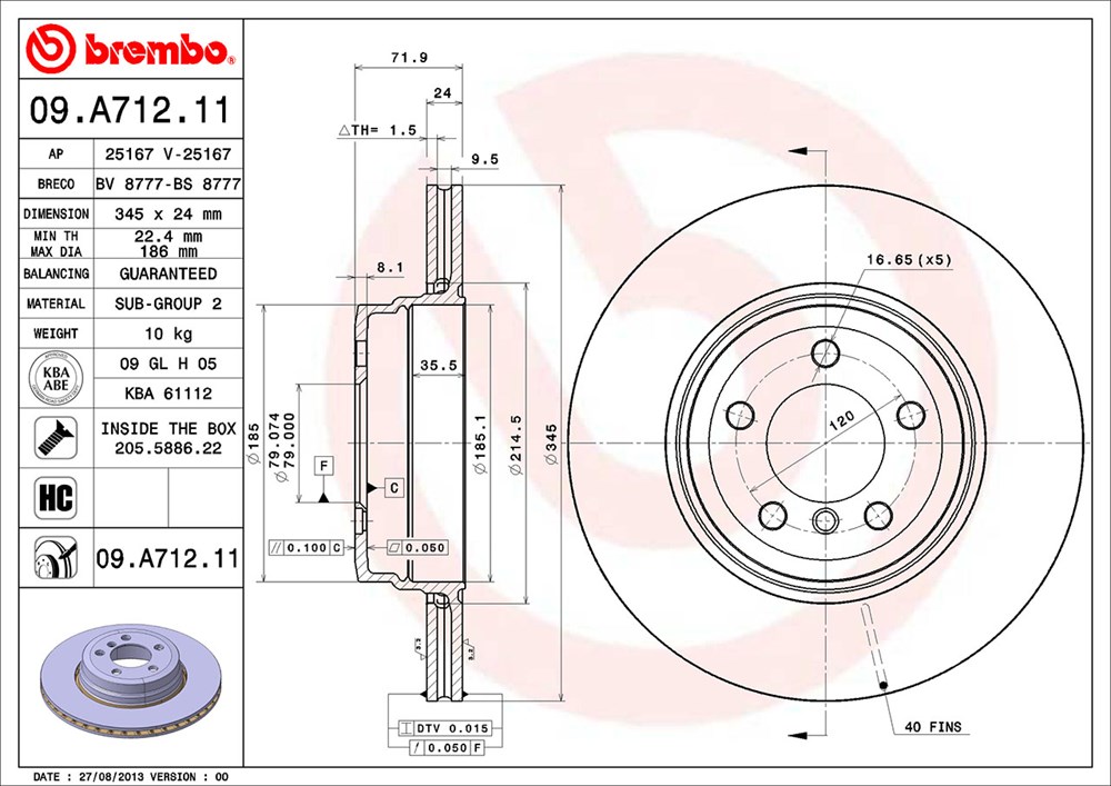 Tarcza hamulcowa BREMBO 09.A712.11