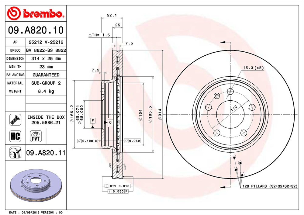 Tarcza hamulcowa BREMBO 09.A820.11