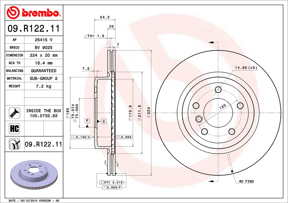 Tarcza hamulcowa BREMBO 09.R122.11