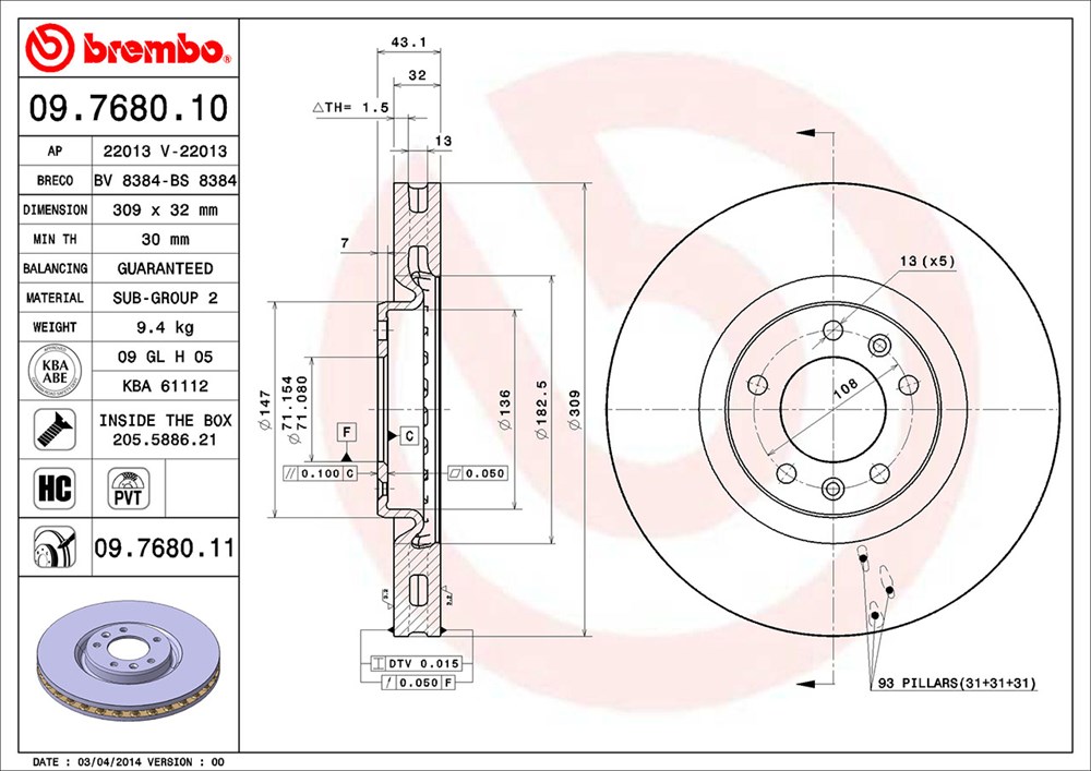 Tarcza hamulcowa BREMBO 09.7680.10