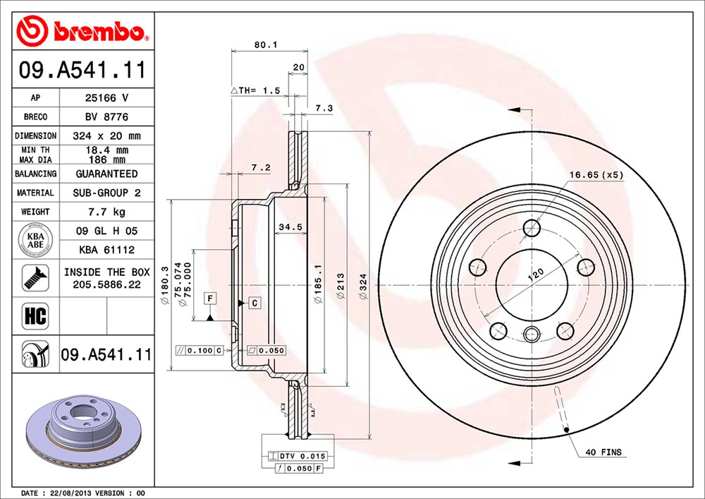 Tarcza hamulcowa BREMBO 09.A541.11