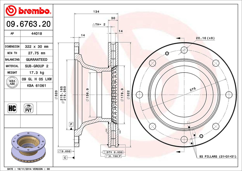 Tarcza hamulcowa BREMBO 09.6763.20