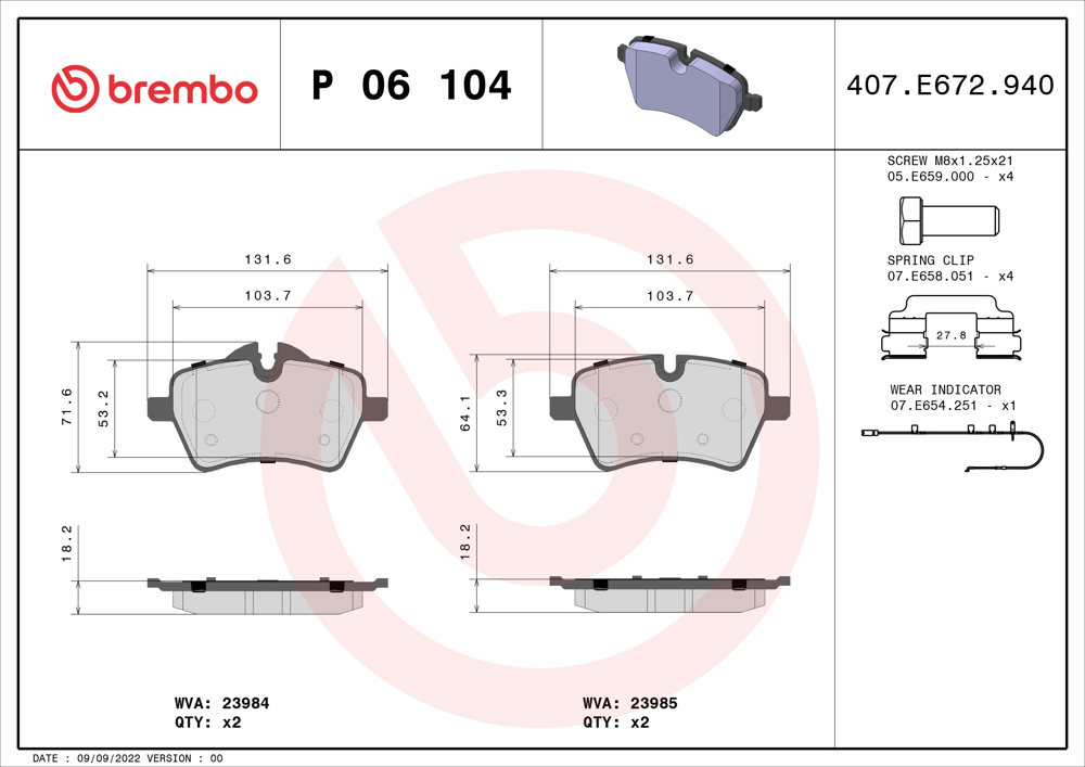 Klocki hamulcowe BREMBO P 06 104
