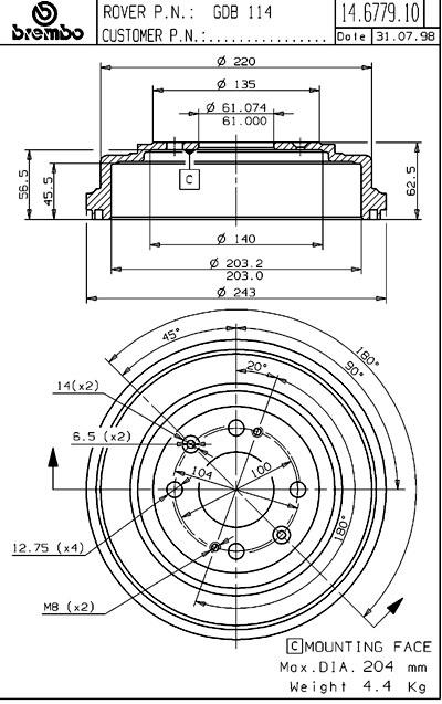 Bęben hamulcowy BREMBO 14.6779.10