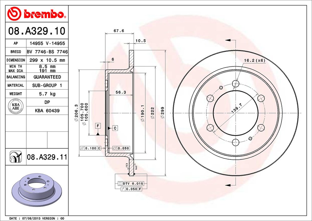 Tarcza hamulcowa BREMBO 08.A329.11