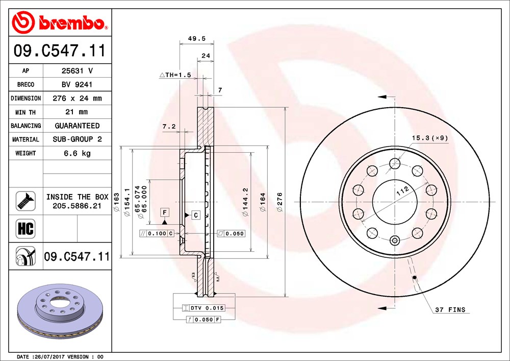 Tarcza hamulcowa BREMBO 09.C547.11