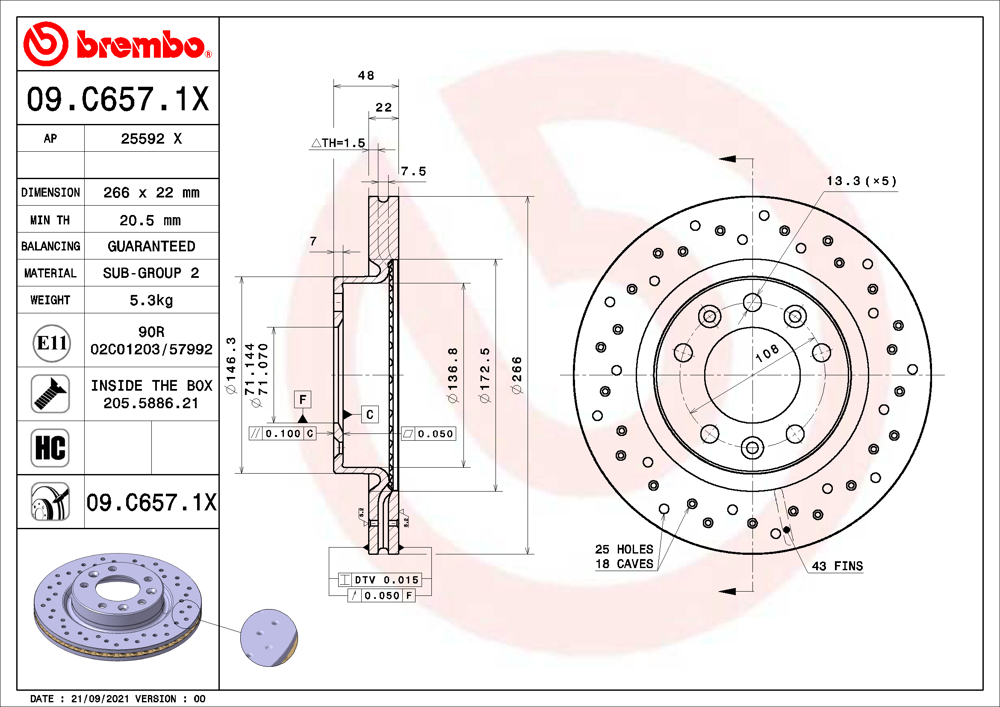 Tarcza hamulcowa BREMBO 09.C657.1X