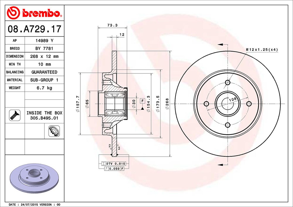 Tarcza hamulcowa BREMBO 08.A729.17