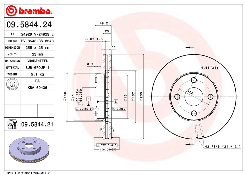 Tarcza hamulcowa BREMBO 09.5844.21