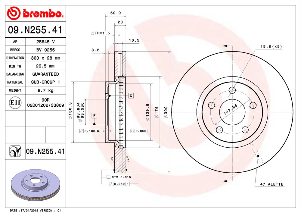 Tarcza hamulcowa BREMBO 09.N255.41