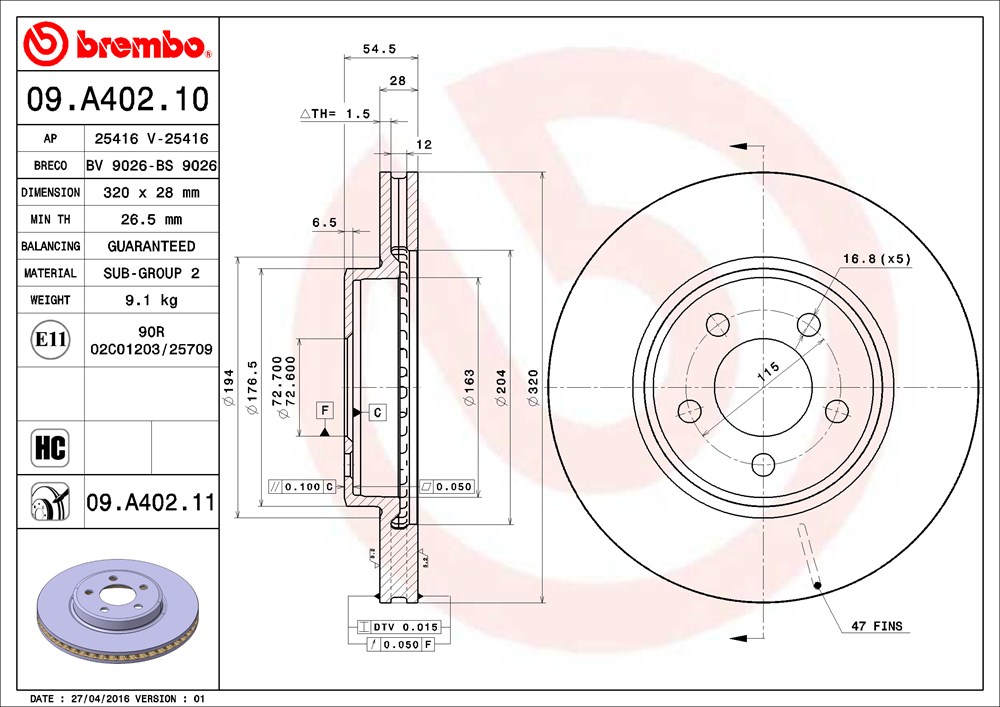 Tarcza hamulcowa BREMBO 09.A402.11