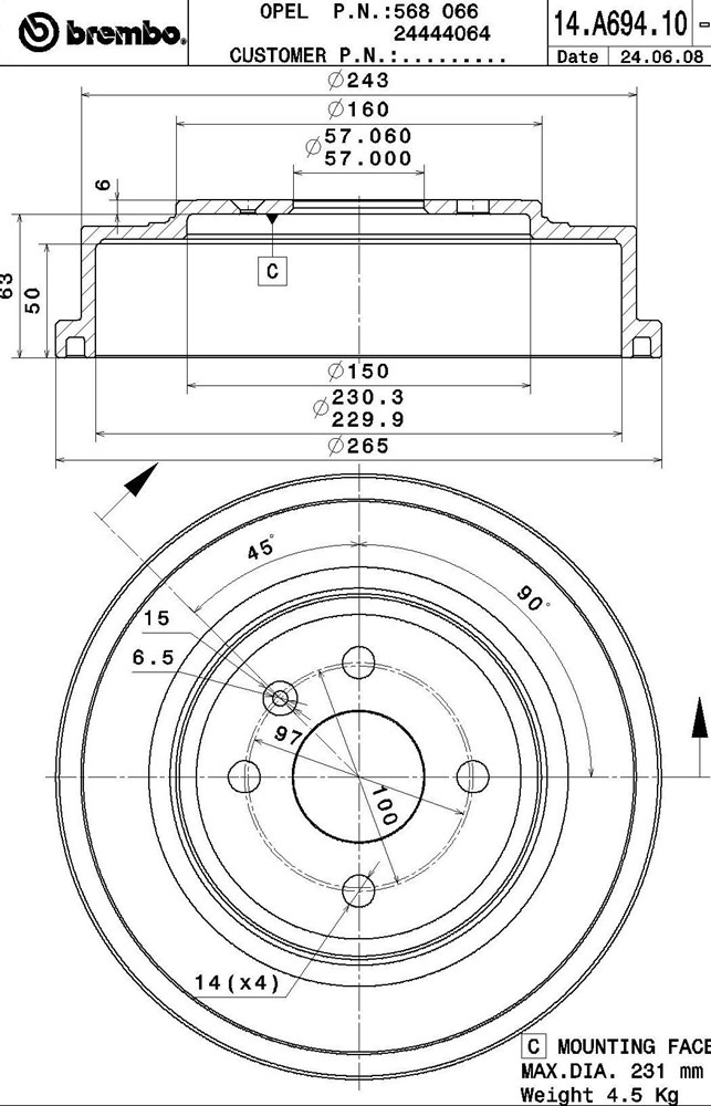 Bęben hamulcowy BREMBO 14.A694.10