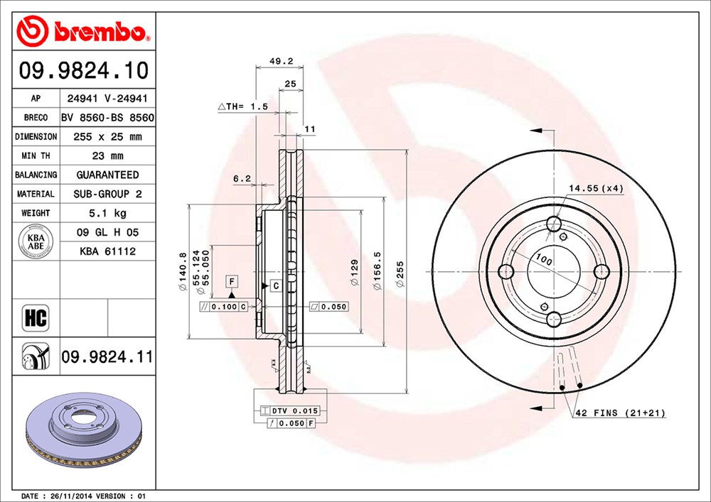Tarcza hamulcowa BREMBO 09.9824.11