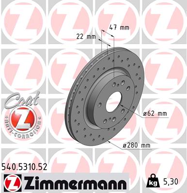 Tarcza hamulcowa ZIMMERMANN 540.5310.52