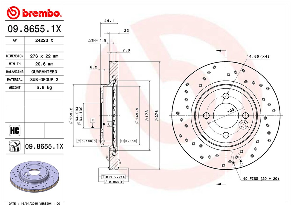 Tarcza hamulcowa BREMBO 09.8655.1X