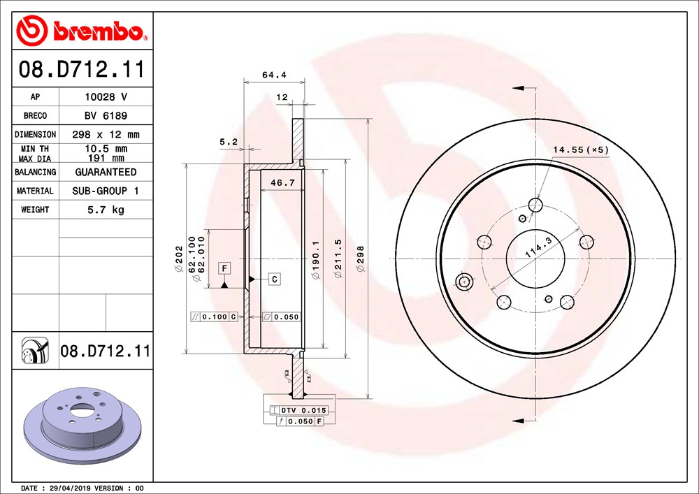 Tarcza hamulcowa BREMBO 08.D712.11