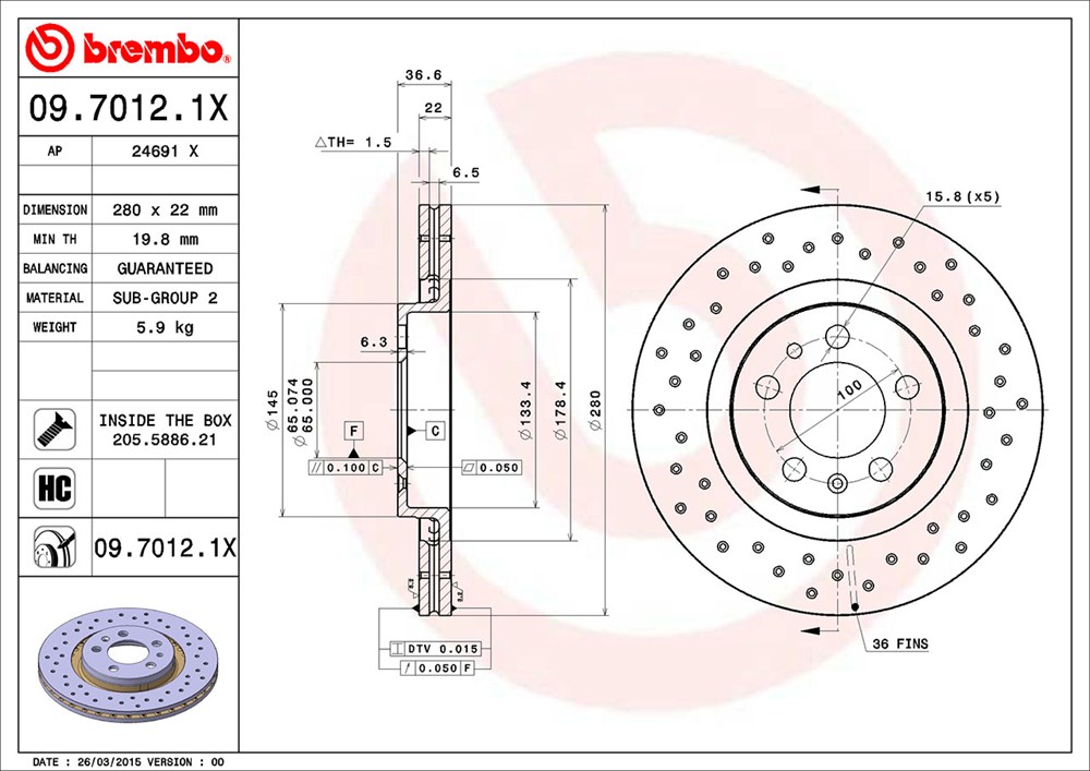 Tarcza hamulcowa BREMBO 09.7012.1X