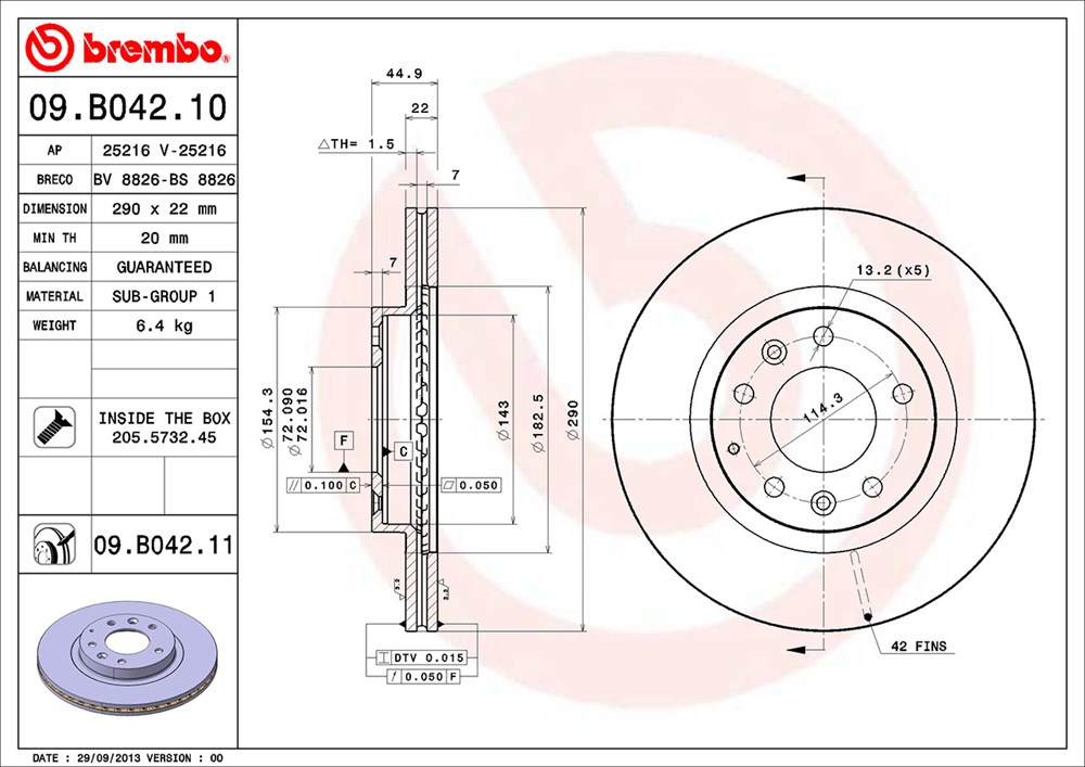 Tarcza hamulcowa BREMBO 09.B042.11