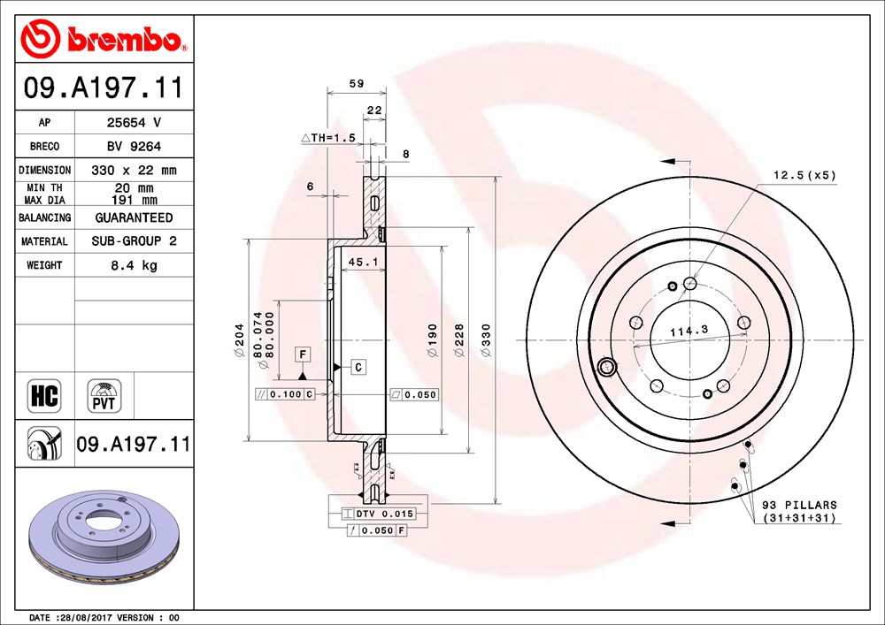 Tarcza hamulcowa BREMBO 09.A197.11