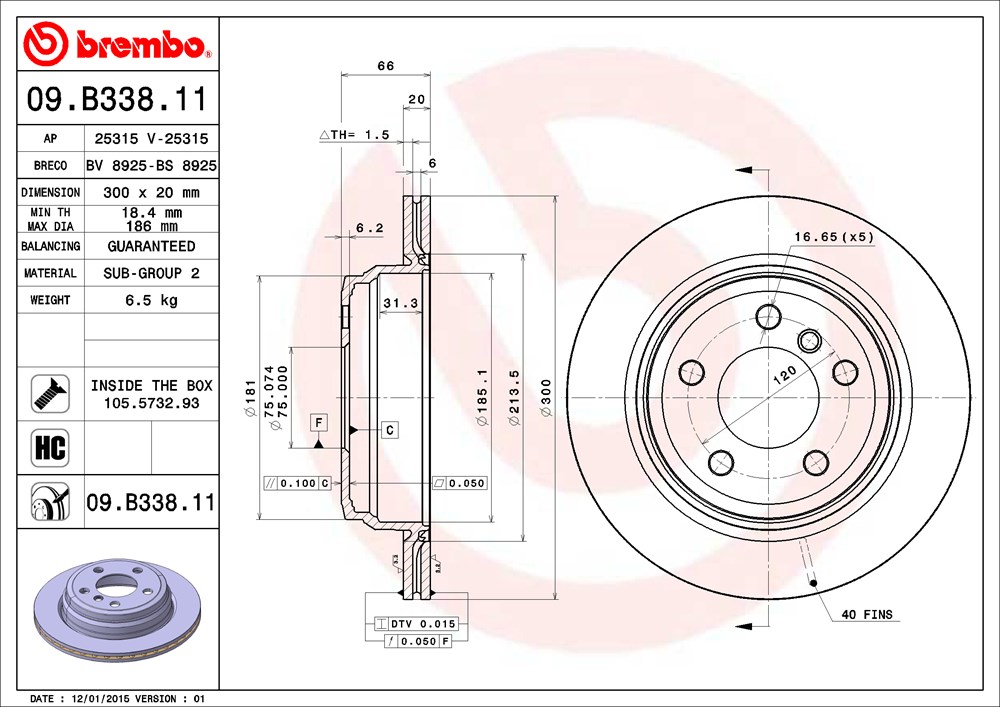 Tarcza hamulcowa BREMBO 09.B338.11