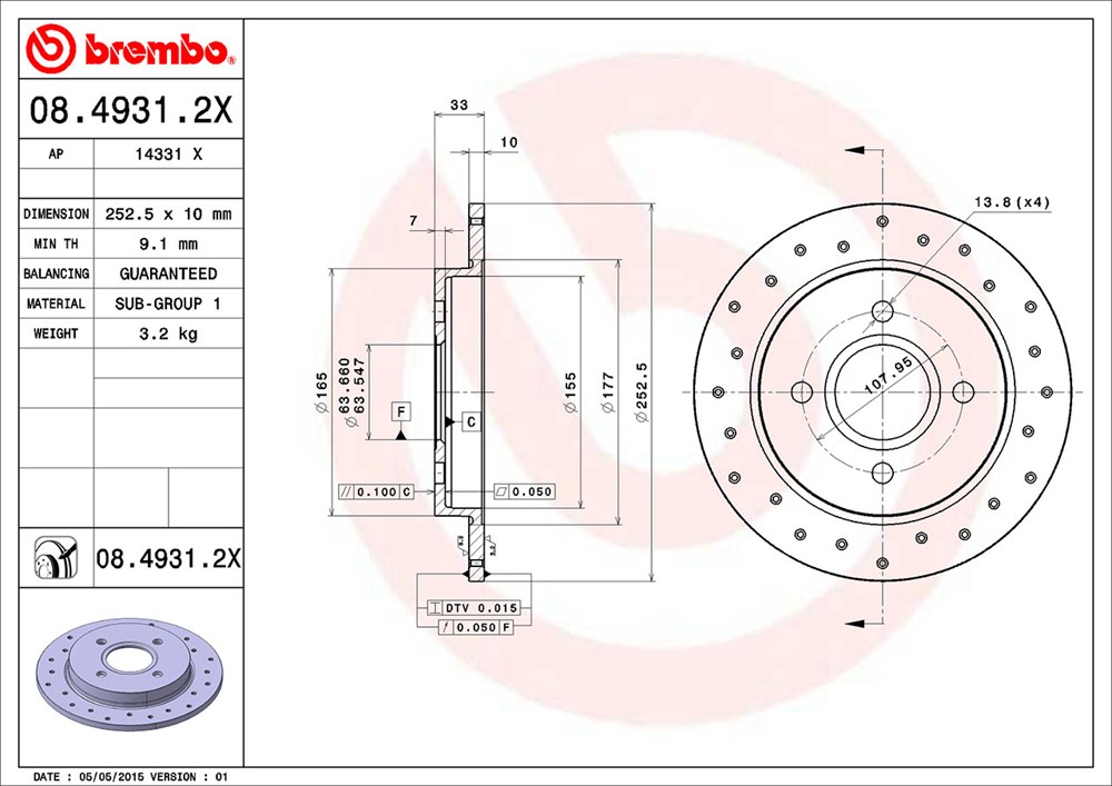 Tarcza hamulcowa BREMBO 08.4931.2X