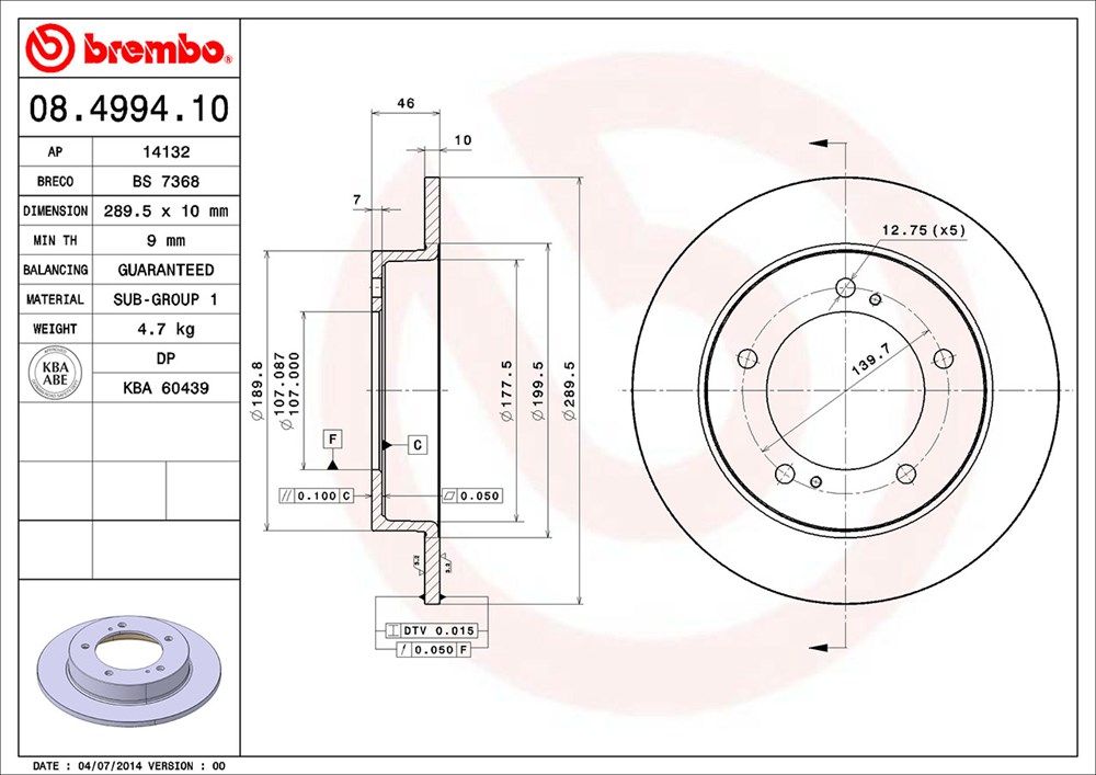Tarcza hamulcowa BREMBO 08.4994.10