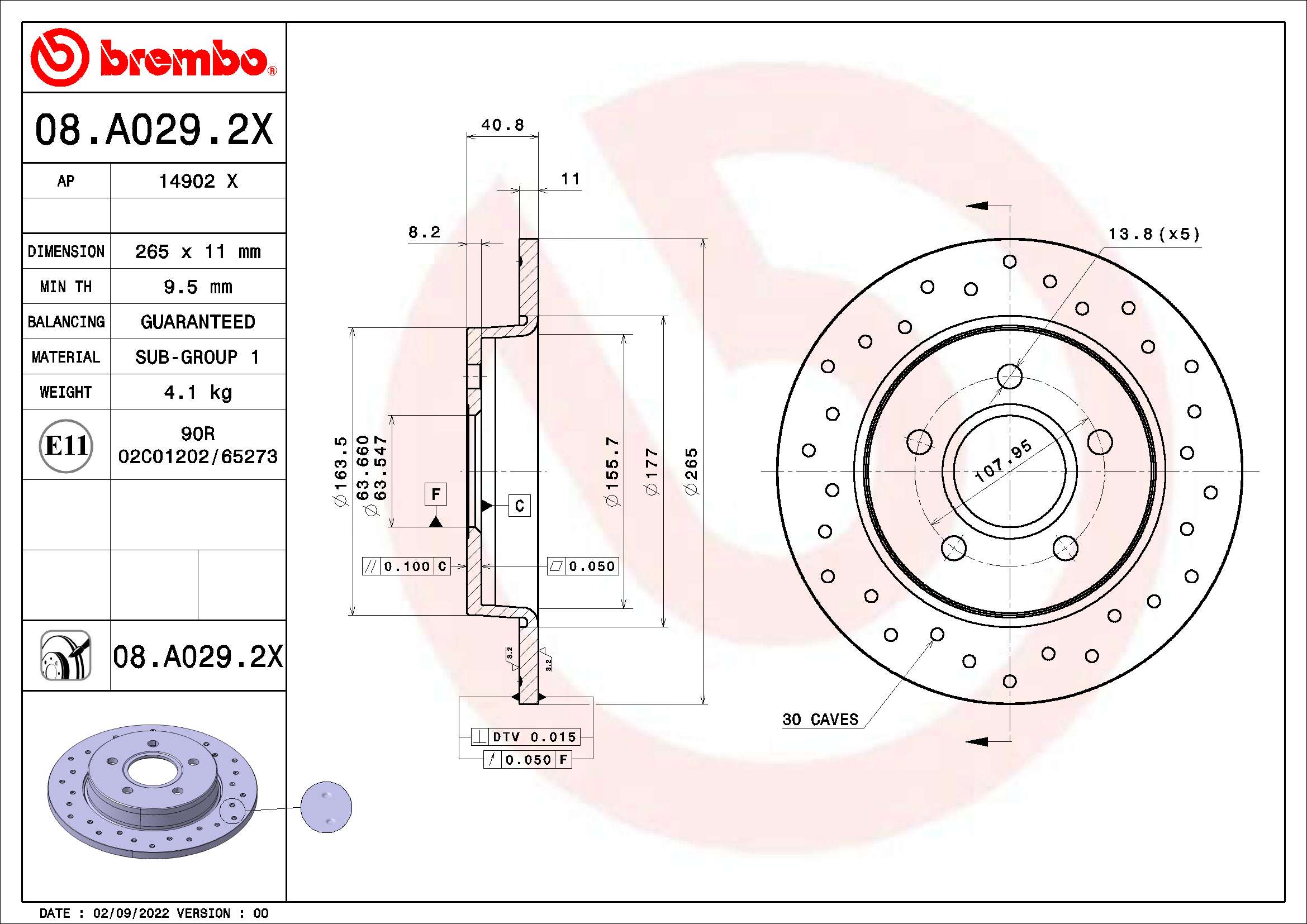 Tarcza hamulcowa BREMBO 08.A029.2X