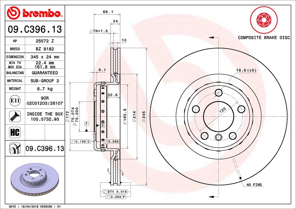 Tarcza hamulcowa BREMBO 09.C396.13