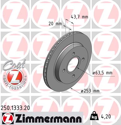 Tarcza hamulcowa ZIMMERMANN 250.1333.20