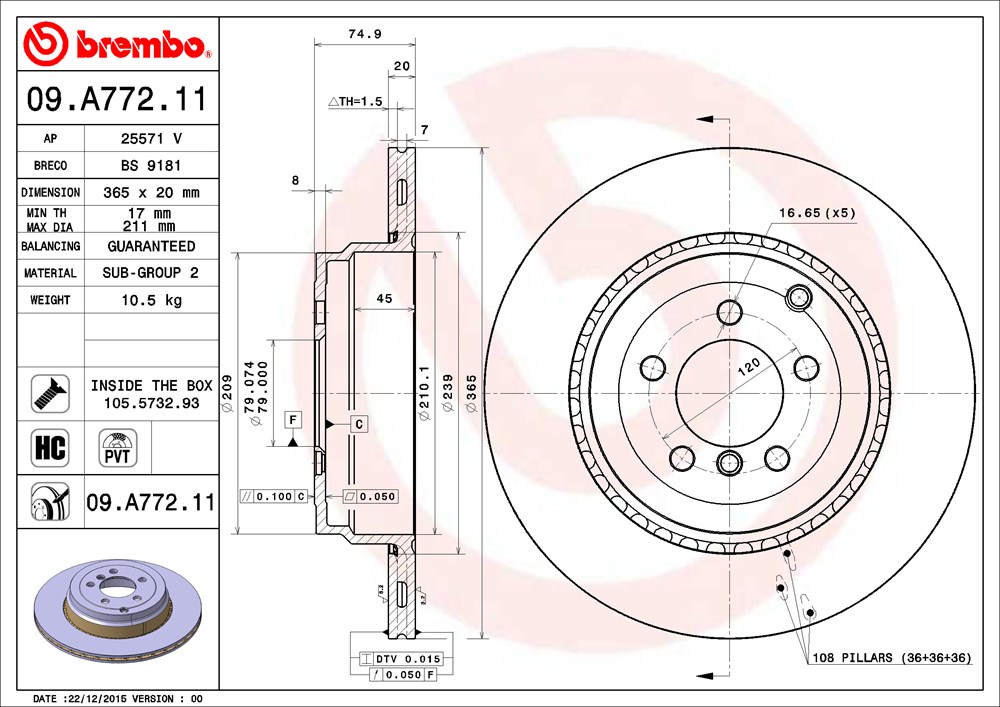 Tarcza hamulcowa BREMBO 09.A772.11