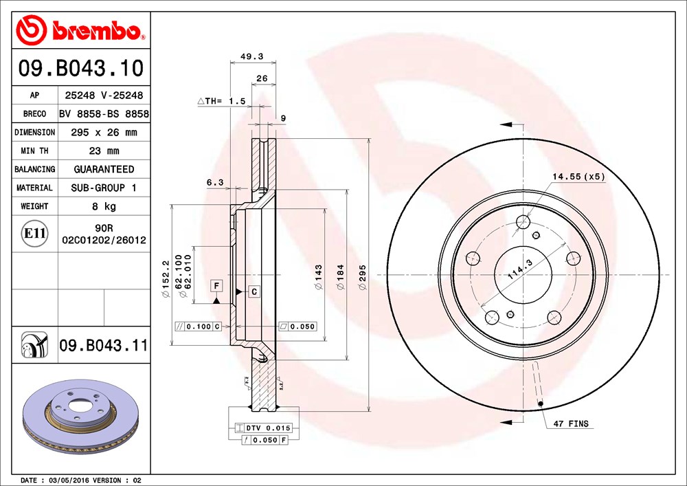 Tarcza hamulcowa BREMBO 09.B043.10