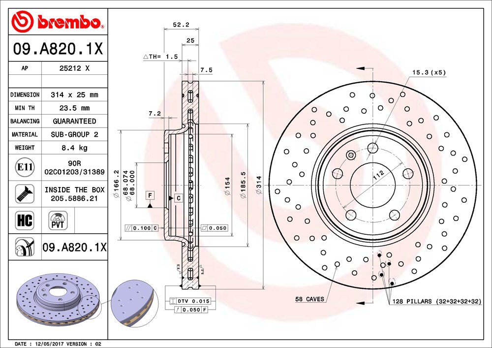 Tarcza hamulcowa BREMBO 09.A820.1X