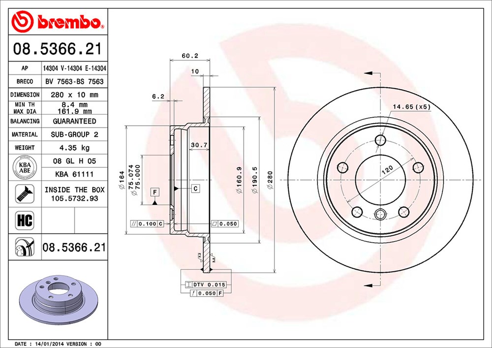 Tarcza hamulcowa BREMBO 08.5366.21