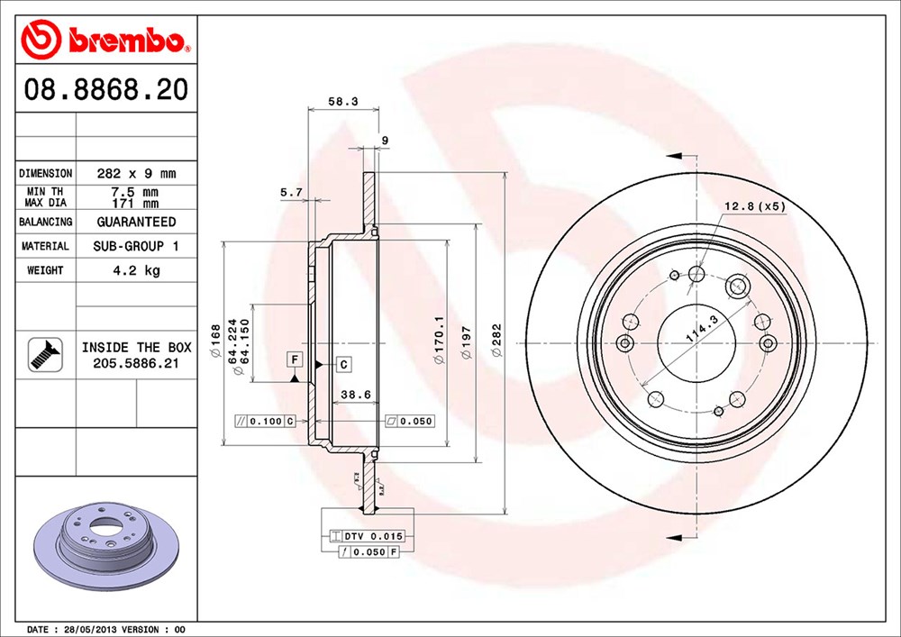 Tarcza hamulcowa BREMBO 08.8868.20