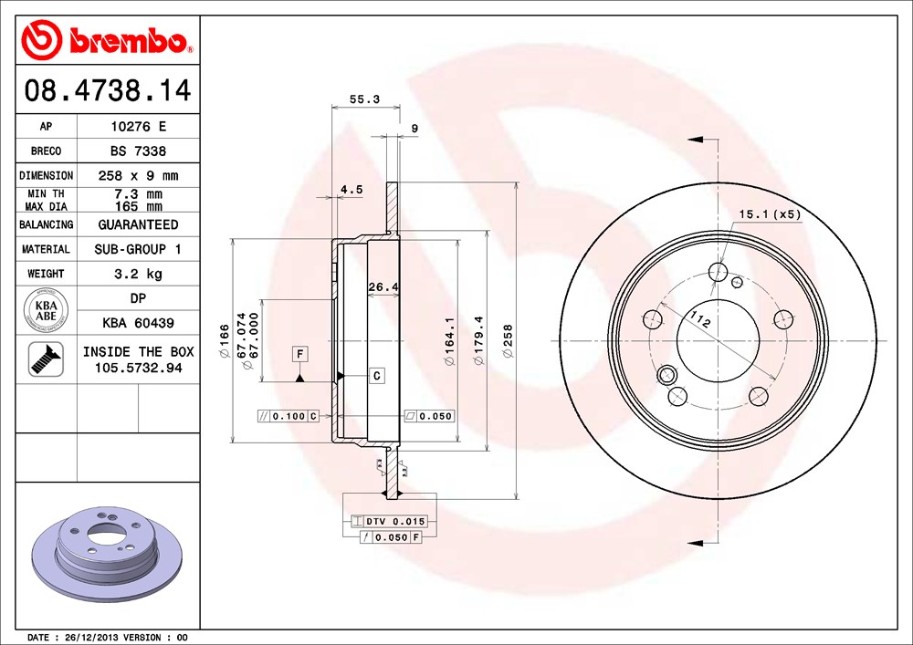 Tarcza hamulcowa BREMBO 08.4738.14
