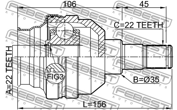 Przegub wału FEBEST 1011-T255LH
