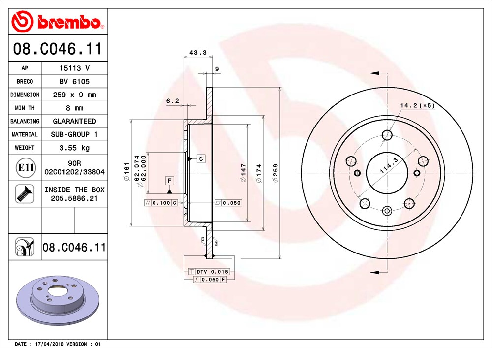 Tarcza hamulcowa BREMBO 08.C046.11
