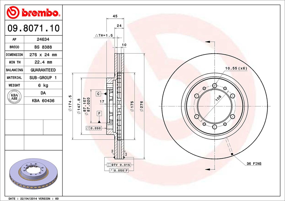 Tarcza hamulcowa BREMBO 09.8071.11