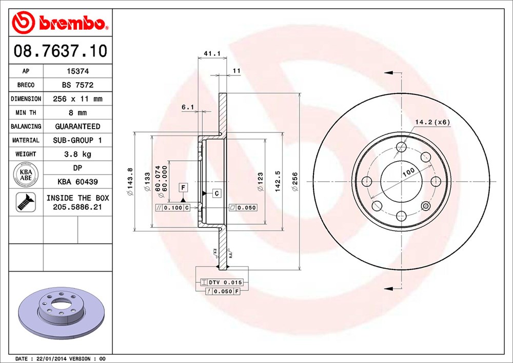 Tarcza hamulcowa BREMBO 08.7637.10