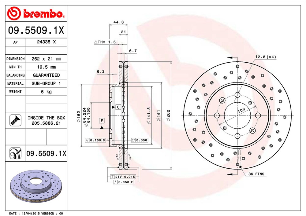 Tarcza hamulcowa BREMBO 09.5509.1X