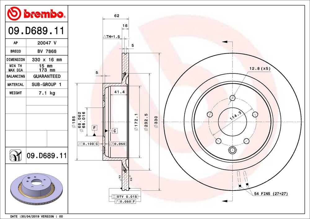 Tarcza hamulcowa BREMBO 09.D689.11