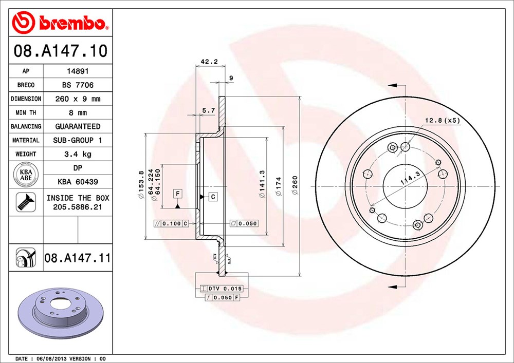 Tarcza hamulcowa BREMBO 08.A147.10