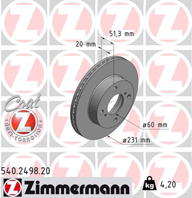 Tarcza hamulcowa ZIMMERMANN 540.2498.20