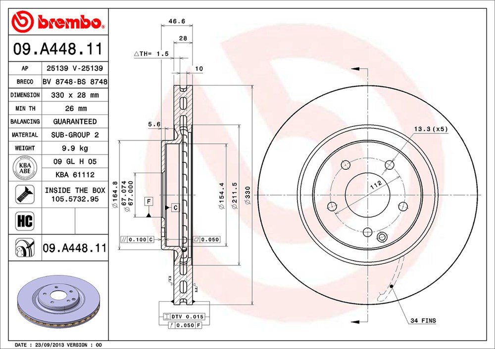 Tarcza hamulcowa BREMBO 09.A448.11