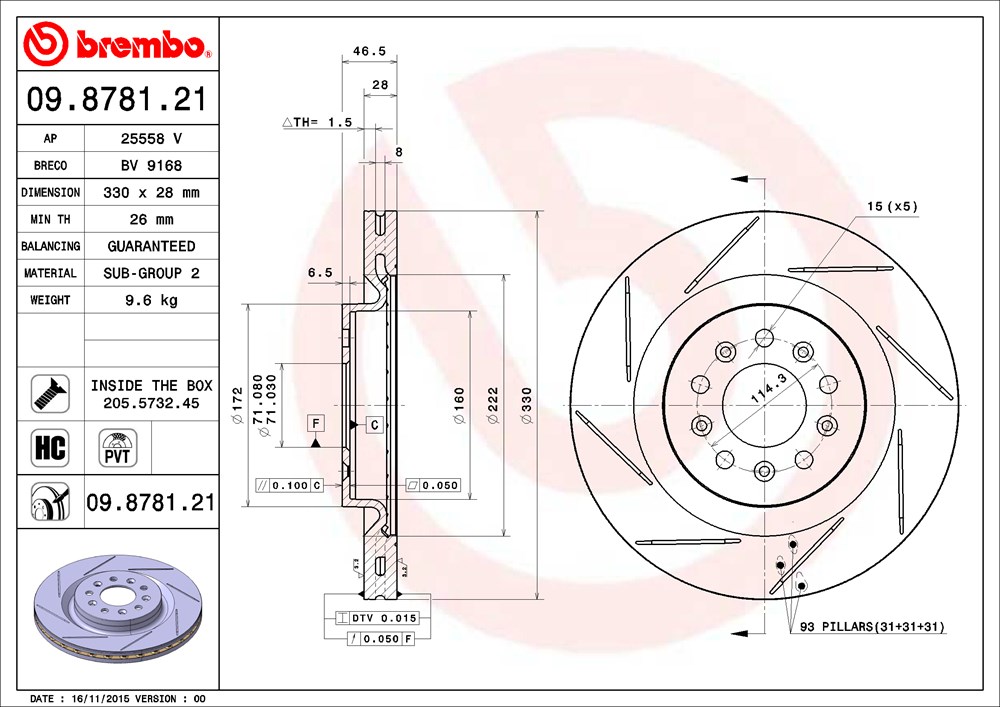 Tarcza hamulcowa BREMBO 09.8781.21