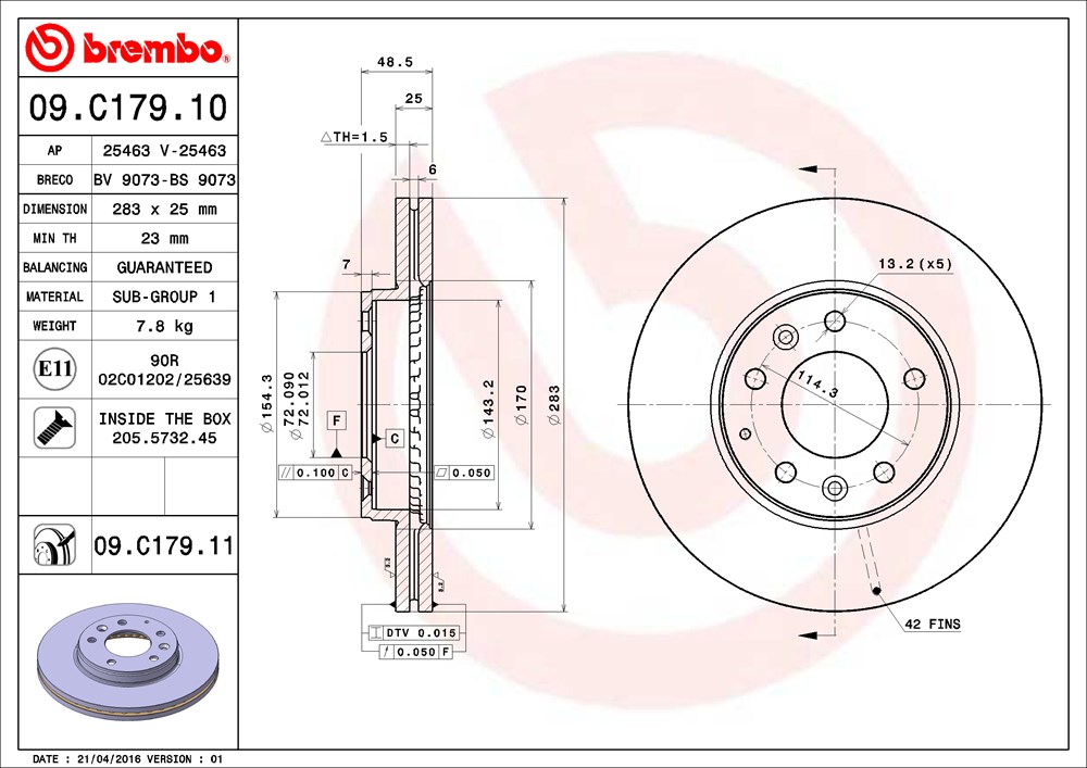 Tarcza hamulcowa BREMBO 09.C179.11