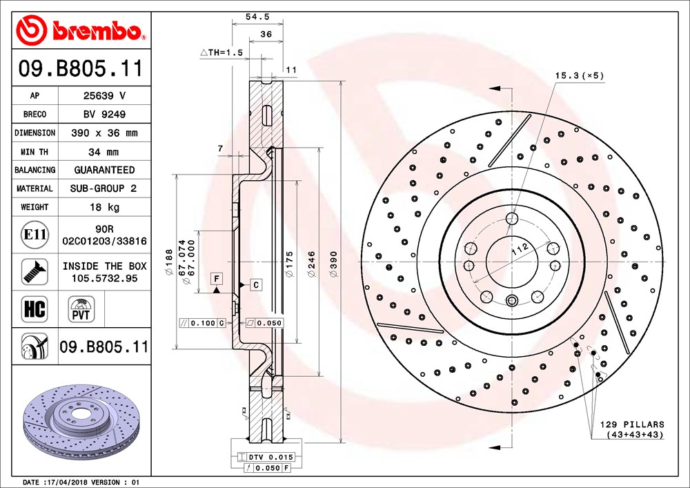 Tarcza hamulcowa BREMBO 09.B805.11